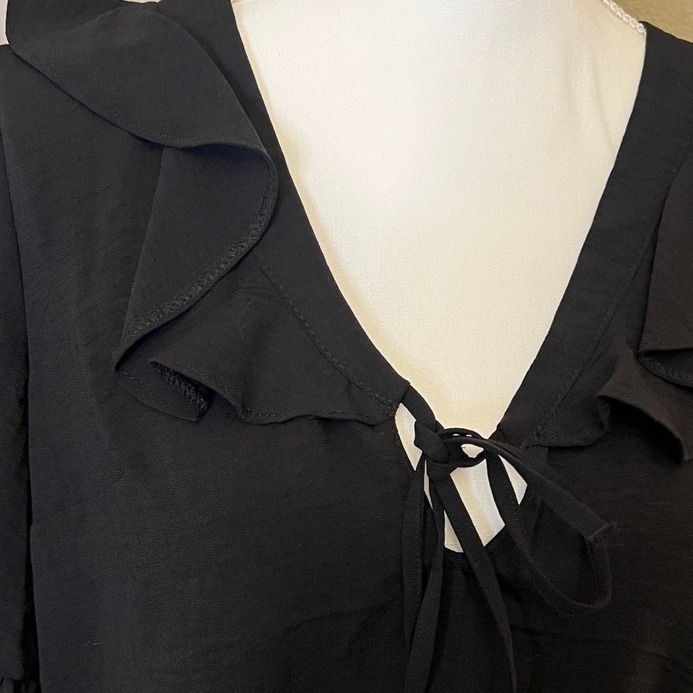 Topshop Black Ruffle Tie-Front Blouse - Picture 2 of 7